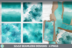 Teal Watercolor Seamless Background Papers Scrapbook Designs Product Image 2