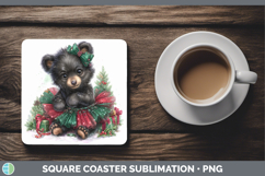 Woodland Cute Christmas Black Bear Square Coaster Sublimatio Product Image 1