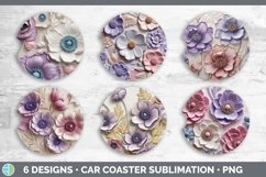 3D Anemone Flowers Car Coaster | Sublimation Coaster Designs Product Image 2