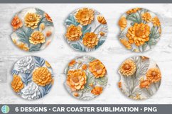 3D Marigold Flowers Car Coaster | Sublimation Coaster Design Product Image 2