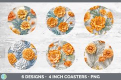 3D Marigold Flowers Round Coaster | Sublimation Coaster Desi Product Image 2