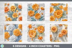 3D Marigold Flowers Square Coaster | Sublimation Coaster Des Product Image 2