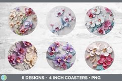3D Orchid Flowers Round Coaster | Sublimation Coaster Design Product Image 2
