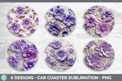 3D Violet Flowers Car Coaster | Sublimation Coaster Designs Product Image 2