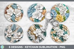 3D Gardenia Flowers Keychain | Sublimation Keyring Designs B Product Image 2