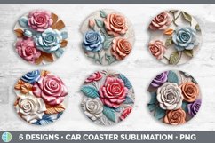 3D Rose Flowers Car Coaster | Sublimation Coaster Designs Bu Product Image 2