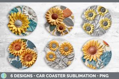 3D Sunflower Flowers Car Coaster | Sublimation Coaster Desig Product Image 2
