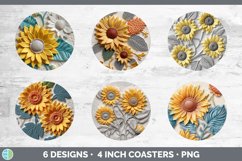 3D Sunflower Flowers Round Coaster | Sublimation Coaster Des Product Image 2
