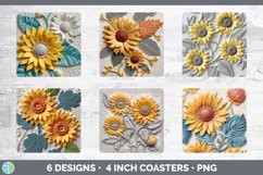 3D Sunflower Flowers Square Coaster | Sublimation Coaster De Product Image 2