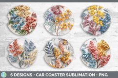 3D Acacia Flowers Car Coaster | Sublimation Coaster Designs Product Image 2