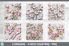 3D Apple Blossom Flowers Square Coaster | Sublimation Coaste Product Image 2