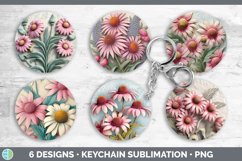 3D Coneflower Flowers Keychain | Sublimation Keyring Designs Product Image 2