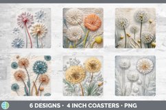 3D Dandelion Flowers Square Coaster | Sublimation Coaster De Product Image 2