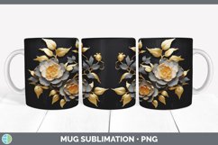 3D Gold Camellia Flowers Mug Wrap | Sublimation Coffee Cup D Product Image 2