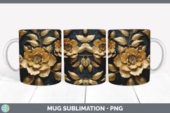 3D Gold Camellia Flowers Mug Wrap | Sublimation Coffee Cup D Product Image 3