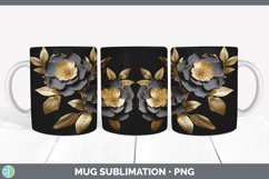 3D Gold Camellia Flowers Mug Wrap | Sublimation Coffee Cup D Product Image 4