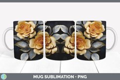 3D Gold Camellia Flowers Mug Wrap | Sublimation Coffee Cup D Product Image 5