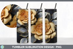 3D Gold Camellia Flowers Tumbler | Sublimation 20 oz Skinny Product Image 5