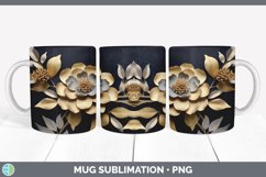 3D Gold Camellia Flowers Mug Wrap | Sublimation Coffee Cup D Product Image 7