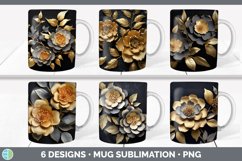 3D Black and Gold Flowers Mug Huge Sublimation Mega Bundle Product Image 4