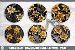3D Gold Daffodil Flowers Keychain | Sublimation Keyring Desi Product Image 2