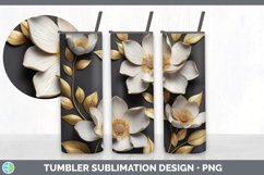 3D Gold Magnolia Flowers Tumbler | Sublimation 20 oz Skinny Product Image 2