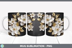3D Gold Magnolia Flowers Mug Wrap | Sublimation Coffee Cup D Product Image 3