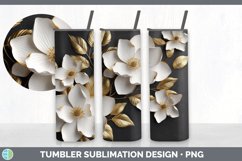3D Gold Magnolia Flowers Tumbler | Sublimation 20 oz Skinny Product Image 3