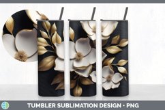 3D Gold Magnolia Flowers Tumbler | Sublimation 20 oz Skinny Product Image 4