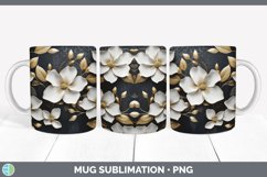 3D Gold Magnolia Flowers Mug Wrap | Sublimation Coffee Cup D Product Image 5