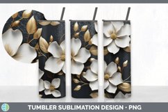 3D Gold Magnolia Flowers Tumbler | Sublimation 20 oz Skinny Product Image 5