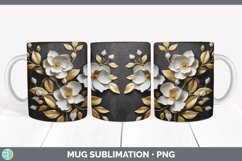 3D Gold Magnolia Flowers Mug Wrap | Sublimation Coffee Cup D Product Image 6