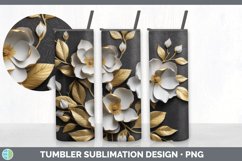 3D Gold Magnolia Flowers Tumbler | Sublimation 20 oz Skinny Product Image 6
