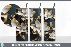 3D Gold Magnolia Flowers Tumbler | Sublimation 20 oz Skinny Product Image 7