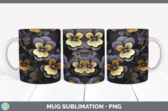 3D Gold Pansy Flowers Mug Wrap | Sublimation Coffee Cup Desi Product Image 2