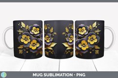 3D Gold Pansy Flowers Mug Wrap | Sublimation Coffee Cup Desi Product Image 3