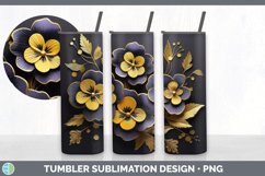 3D Gold Pansy Flowers Tumbler | Sublimation 20 oz Skinny Tum Product Image 3
