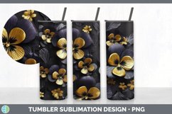 3D Gold Pansy Flowers Tumbler | Sublimation 20 oz Skinny Tum Product Image 4