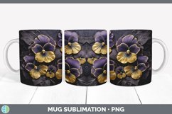 3D Gold Pansy Flowers Mug Wrap | Sublimation Coffee Cup Desi Product Image 7