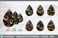 3D Gold Pansy Flowers Teardrop Earrings | Sublimation Earrin Product Image 2