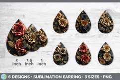 3D Gold Rose Flowers Teardrop Earrings | Sublimation Earring Product Image 2