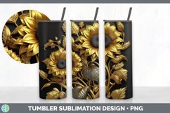 3D Gold Sunflower Flowers Tumbler | Sublimation 20 oz Skinny Product Image 3
