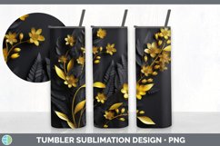3D Black and Gold Acacia Flowers Tumbler | Sublimation 20 oz Product Image 1