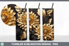 3D Black and Gold Aster Flowers Tumbler | Sublimation 20 oz Product Image 2