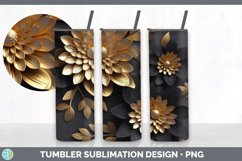 3D Black and Gold Aster Flowers Tumbler | Sublimation 20 oz Product Image 3