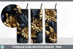 3D Black and Gold Aster Flowers Tumbler | Sublimation 20 oz Product Image 4