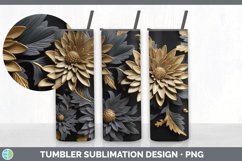 3D Black and Gold Aster Flowers Tumbler | Sublimation 20 oz Product Image 5