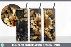 3D Black and Gold Aster Flowers Tumbler | Sublimation 20 oz Product Image 6