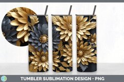 3D Black and Gold Aster Flowers Tumbler | Sublimation 20 oz Product Image 7