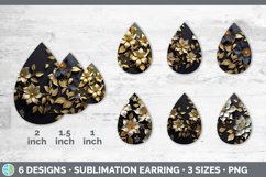 3D Black and Gold Clematis Flowers Teardrop Earrings | Subli Product Image 2